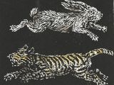 an image of a stamp with a drawing of a cat and a dog