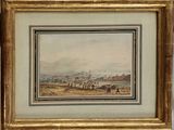 painting of a view of a town with a horse drawn carriage