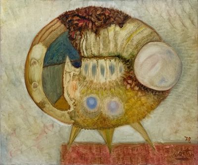 un tableau représentant une chaise sur laquelle est posé un chapeau