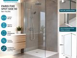 une image représentant une salle de bains avec une douche et un lavabo