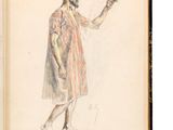 un vieux livre sur lequel figure le dessin d'un homme vêtu d'une robe rayée