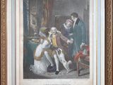 an old painting of a man and a woman sitting in a room