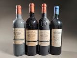 four bottles of wine are lined up on a table