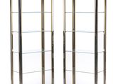 paire de vitrines en chrome et en verre, avec des étagères en verre