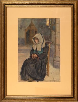 an image of a painting of a woman sitting on a chair