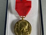 medal in a box with ribbon and ribbon around it
