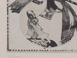 a black and white drawing of a woman and a bird