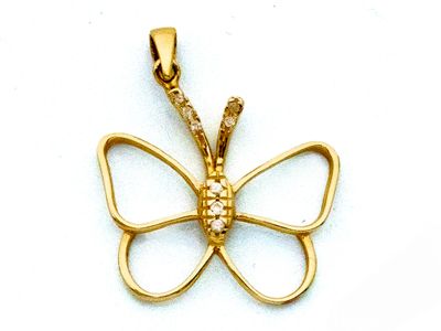 Pendentif papillon plaqué or jaune, orné de pierres CZ transparentes