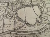 an old map of a town with a river in the middle of it