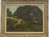 an image of a painting of a landscape with trees in the foreground