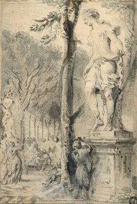 an image of a drawing of a statue in a park