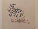 an image of a drawing of a goofy duck running with a tennis racket in his hand
