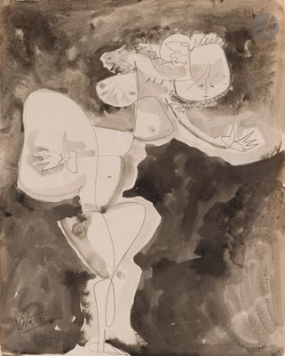 an image of a black and white drawing of a man with a guitar