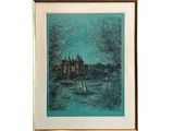 painting of a castle with a sailboat in the water