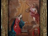 an image of a painting of a woman kneeling in front of an angel