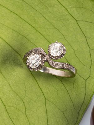 Bague toi et moi en or blanc 750 millièmes sertie de deux di…