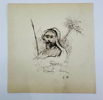 un dessin représentant une femme tenant un bâton à la main