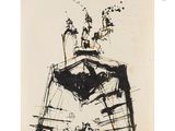 un dessin en noir et blanc représentant un homme assis sur une chaise