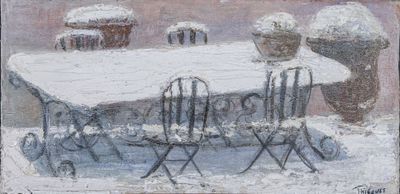 Hervé THIBAULT (né en 1944) La terrasse sous la neige - Photo 1