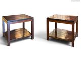 two tables with a shelf on each side and a shelf on the other side
