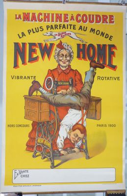 affiche publicitaire présentant un nouveau magasin pour un fabricant de machines à coudre
