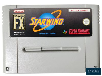a close up of a nintendo game cartridge with a starwing logo on it