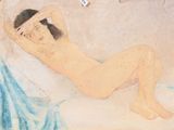 an image of a painting of a nude woman laying on a bed