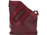 a red handbag with a zipper on the side