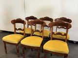 lot de six chaises de salle à manger de style victorien, avec des assises rembourrées de velours jaune