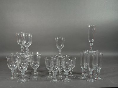 BACCARAT. NEUF VERRES à eau, HUIT VERRES à vin et SIX FLUTES…