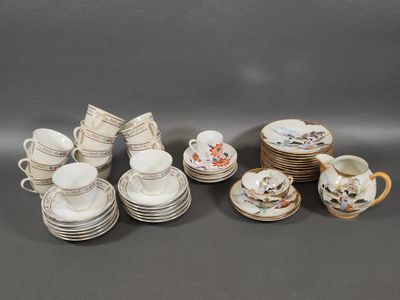 a group of porcelain dishes and cups and saucers