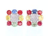 une paire de boucles d'oreilles en saphirs multicolores et diamants
