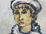 a painting of a woman wearing a white hat and a white dress