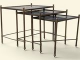 the three tables are made of metal and glass