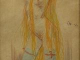 une image représentant le dessin d'une femme aux longs cheveux blonds