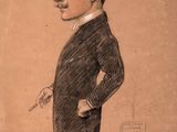 an old drawing of a man in a suit and top hat