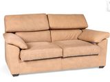 the couch is made of leather and has two pillows on it