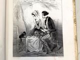 un vieux livre avec la photo d'un homme et d'une femme assis sur un banc