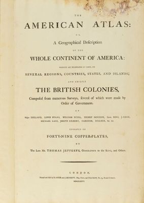 la page de titre d'un atlas américain, avec une illustration des colonies britanniques et des colonies britanniques