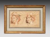 two studies of a woman ' s head and a man ' s head