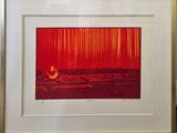 a picture of a picture of a room with a red curtain