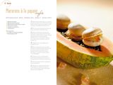 a page from a cookbook with a picture of a papaya and macarons