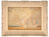 une image d'un tableau représentant un groupe de personnes sur une plage