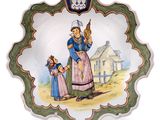 a plate with a picture of a woman and a child on it
