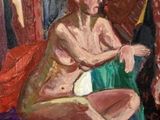 un tableau représentant une femme assise sur un lit à côté d'un chat