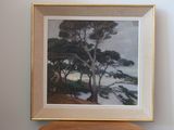 a picture of a painting hanging on a wall above a table