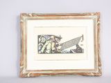 framed picture of a painting of a man and a woman with a kite