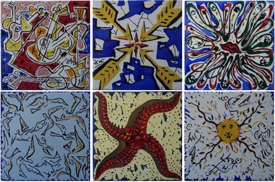 quatre images différentes représentant diverses peintures sur fond blanc