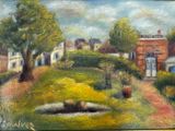 tableau représentant un tableau d'un jardin avec une fontaine au milieu