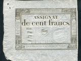 un ancien billet de banque français sur lequel figurent les mots « assignat le cent de France »